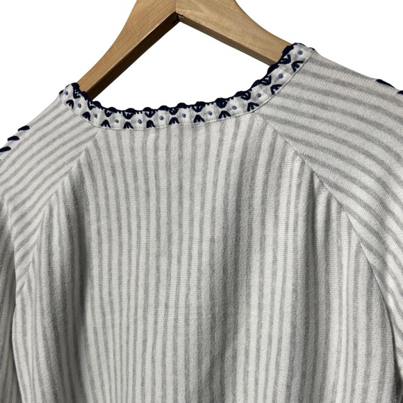 Lisa Todd Striped Knit Sweater Blue Whipstitch Tie Keyhole Neck White Size M - Picture 10 of 12